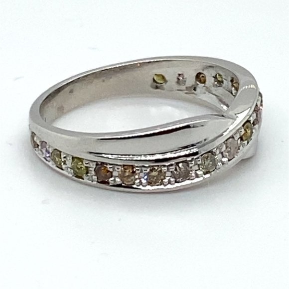 Fancy Colored Diamonds .60ct Solid 14K White Gold Eternity Ring - Picture 5 of 8